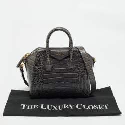 Pre Owned حقيبة ساتشل جيفنشي أنتيجونا جلد منقوش كروك رمادي داكن صغيرة