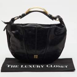 Pre Owned Givenchy Black Crinkled Glossy Leather Metal Handle Hobo