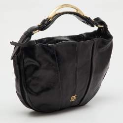 Pre Owned Givenchy Black Crinkled Glossy Leather Metal Handle Hobo