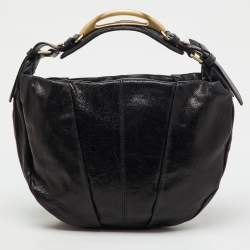 Pre Owned Givenchy Black Crinkled Glossy Leather Metal Handle Hobo
