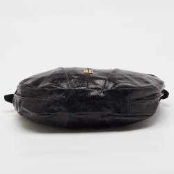 Pre Owned Givenchy Black Crinkled Glossy Leather Metal Handle Hobo
