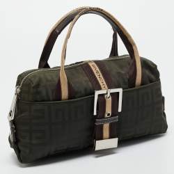 Pre Owned Givenchy Green/Brown Monogram Fabric Buckle Hobo