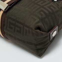 Pre Owned Givenchy Green/Brown Monogram Fabric Buckle Hobo