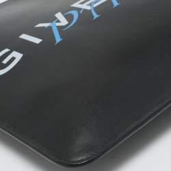 Pre Owned Givenchy Black Leather Logo Zip  Flat Pouch