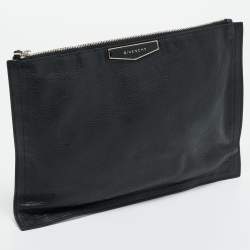 Pre Owned Givenchy Black Leather Antigona Flat Zip Clutch
