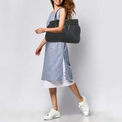 Pre Owned Givenchy Black Logo Jacquard Fabric and Leather Double Flap Satchel