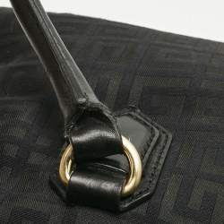 Pre Owned Givenchy Black Logo Jacquard Fabric and Leather Double Flap Satchel