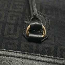 Pre Owned Givenchy Black Logo Jacquard Fabric and Leather Double Flap Satchel