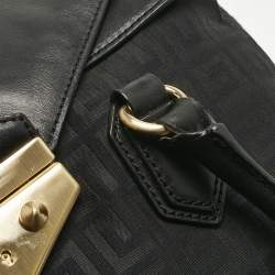 Pre Owned Givenchy Black Logo Jacquard Fabric and Leather Double Flap Satchel
