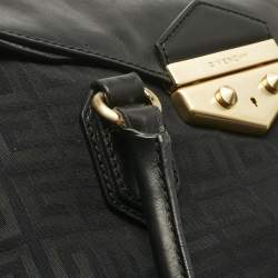 Pre Owned Givenchy Black Logo Jacquard Fabric and Leather Double Flap Satchel