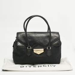 Pre Owned Givenchy Black Logo Jacquard Fabric and Leather Double Flap Satchel