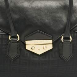 Pre Owned Givenchy Black Logo Jacquard Fabric and Leather Double Flap Satchel