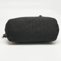 Pre Owned Givenchy Black Logo Jacquard Fabric and Leather Double Flap Satchel