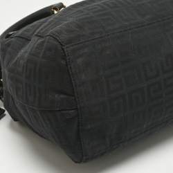 Pre Owned Givenchy Black Logo Jacquard Fabric and Leather Double Flap Satchel