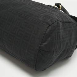 Pre Owned Givenchy Black Logo Jacquard Fabric and Leather Double Flap Satchel