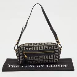 Pre Owned Givenchy Black/Grey Monogram Canvas and Leather Tassel Shoulder Bag