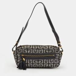 Pre Owned Givenchy Black/Grey Monogram Canvas and Leather Tassel Shoulder Bag