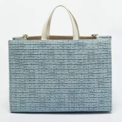 Pre Owned Givenchy Blue/Cream 4G Denim and Leather Medium Tote