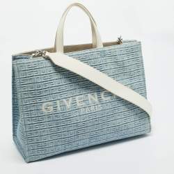 Pre Owned Givenchy Blue/Cream 4G Denim and Leather Medium Tote