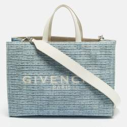 Pre Owned Givenchy Blue/Cream 4G Denim and Leather Medium Tote