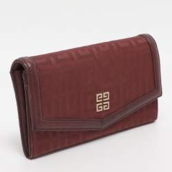 Pre Owned Givenchy Burgundy Nylon Monogram and Leather Continental Wallet