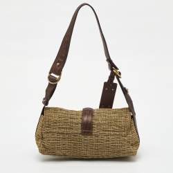 Pre Owned Givenchy Green/Brown Signature Canvas and Leather Flap Shoulder Bag