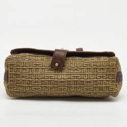 Pre Owned Givenchy Green/Brown Signature Canvas and Leather Flap Shoulder Bag