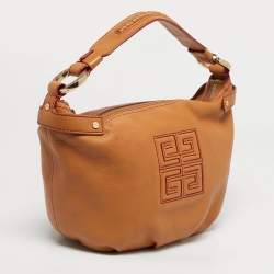 Pre Owned Givenchy Tan Leather Greca Logo Hobo