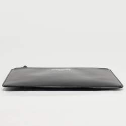 Pre Owned Givenchy Black Leather Logo Print Zipped Pouch