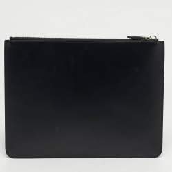 Pre Owned Givenchy Black Leather Logo Print Zipped Pouch