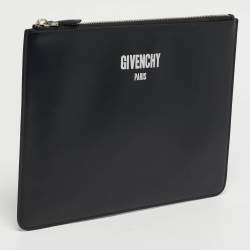 Pre Owned Givenchy Black Leather Logo Print Zipped Pouch