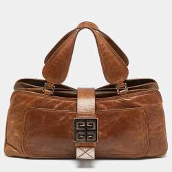 Pre Owned Givenchy Greca Flap Brown Leather Tote