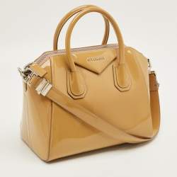 Pre Owned Givenchy Antigona Small Beige Patent Leather Satchel