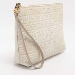مملوكة مسبقًا Givenchy Logo Embroidered Off White Canvas Wristlet Clutch