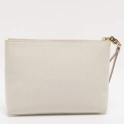 مملوكة مسبقًا Givenchy Logo Embroidered Off White Canvas Wristlet Clutch
