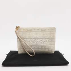 مملوكة مسبقًا Givenchy Logo Embroidered Off White Canvas Wristlet Clutch
