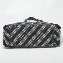 Pre Owned Givenchy Bond Chain Navy Blue/White Logo Jacquard and Leather Tote