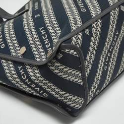 Pre Owned Givenchy Bond Chain Navy Blue/White Logo Jacquard and Leather Tote