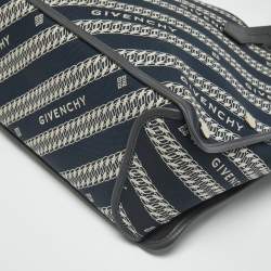 Pre Owned Givenchy Bond Chain Navy Blue/White Logo Jacquard and Leather Tote