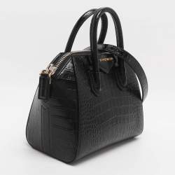 Pre Owned Givenchy Antigona Mini Black Croc Embossed Leather Satchel