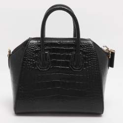 Pre Owned Givenchy Antigona Mini Black Croc Embossed Leather Satchel