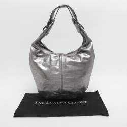 Pre Owned Givenchy Monogram Embossed Silver Leather Hobo