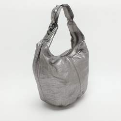 Pre Owned Givenchy Monogram Embossed Silver Leather Hobo