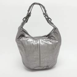 Pre Owned Givenchy Monogram Embossed Silver Leather Hobo