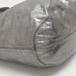 Pre Owned Givenchy Monogram Embossed Silver Leather Hobo