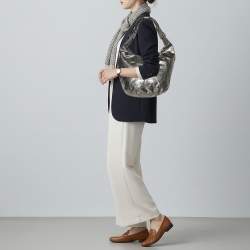 Pre Owned Givenchy Monogram Embossed Silver Leather Hobo