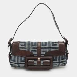 Pre Owned Givenchy Blue Monogram Denim and Leather Shoulder Bag
