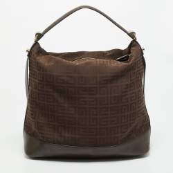 Pre Owned Givenchy Brown Jacquard Fabric and Leather Hobo