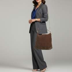 Pre Owned Givenchy Brown Jacquard Fabric and Leather Hobo