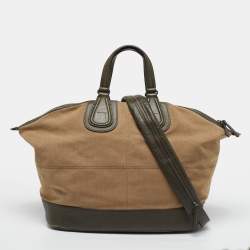 Pre Owned Givenchy Nightingale Large Olive Green/Beige Canvas and Leather Satchel